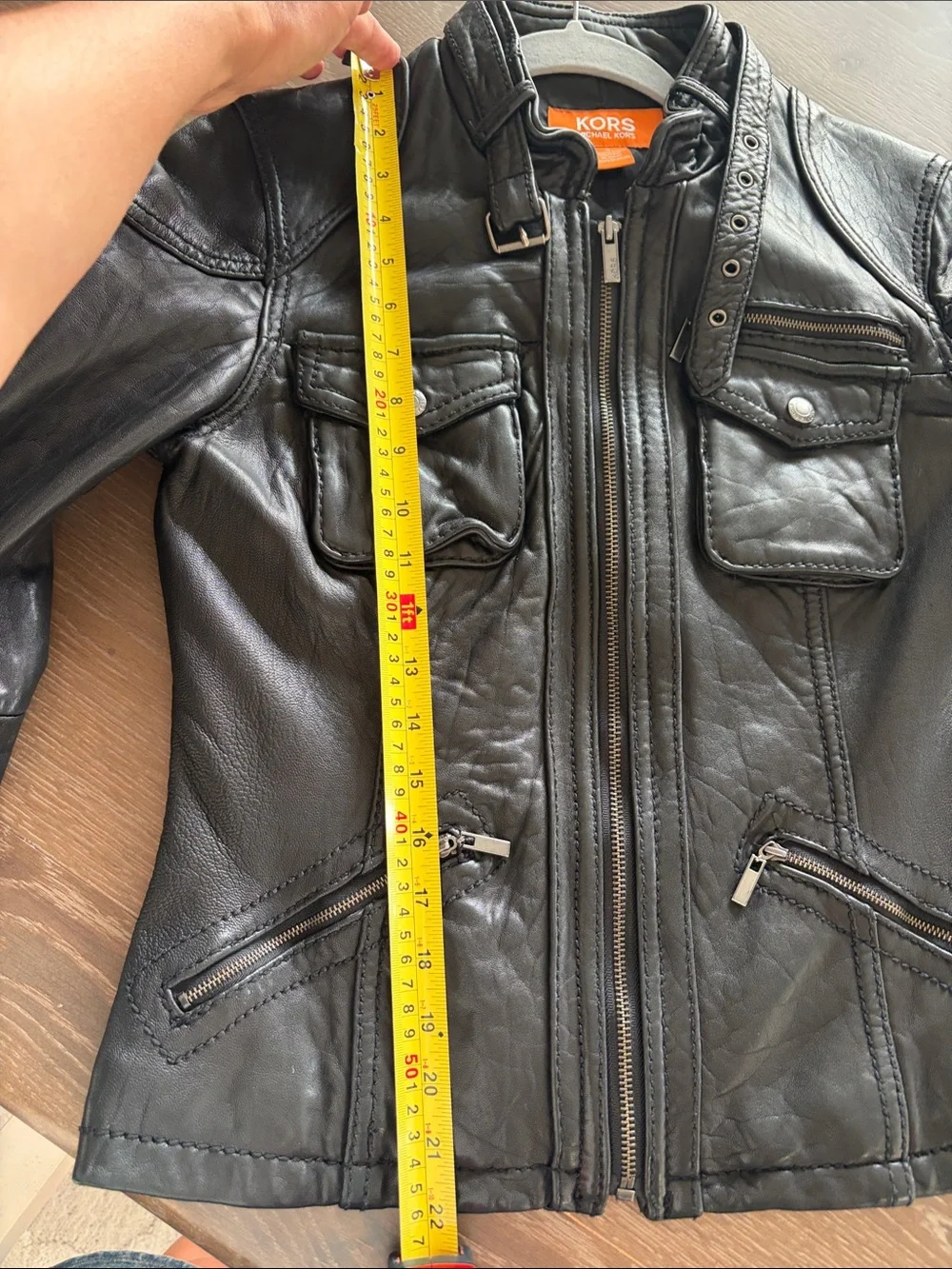 KORS Michael Kors Black Leather Zip Front Jacket